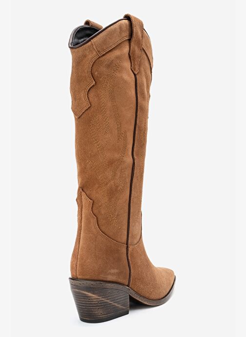 PİETRO Toprak Hakiki Deri Süet Kadın Western Çizme - Görsel 6