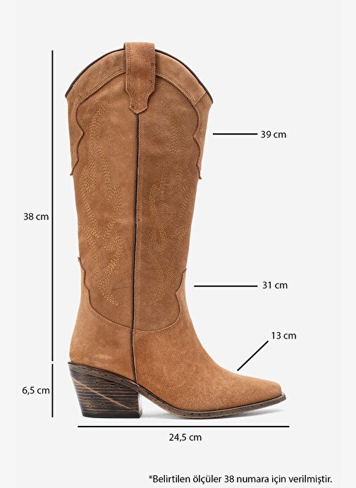 PİETRO Toprak Hakiki Deri Süet Kadın Western Çizme - Görsel 7