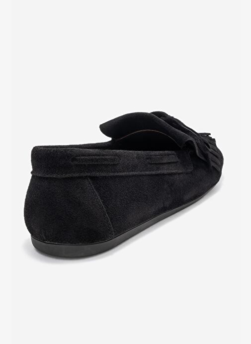 AXELI Siyah Süet Hakiki Deri Fiyonklu Saçaklı Kadın Loafer Ayakkabı - Görsel 6