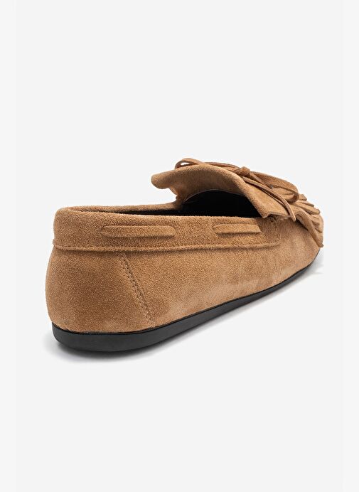 AXELI Toprak Süet Hakiki Deri Fiyonklu Saçaklı Kadın Loafer Ayakkabı - Görsel 6