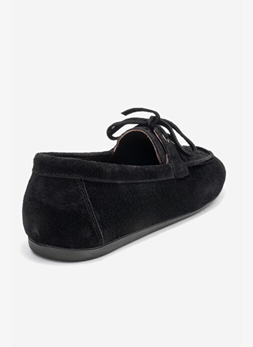 LORVEN Siyah Süet Hakiki Deri Bağcıklı Kadın Loafer Ayakkabı - Görsel 6