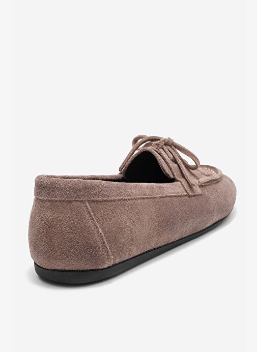 LORVEN Vizon Süet Hakiki Deri Bağcıklı Kadın Loafer Ayakkabı - Görsel 6