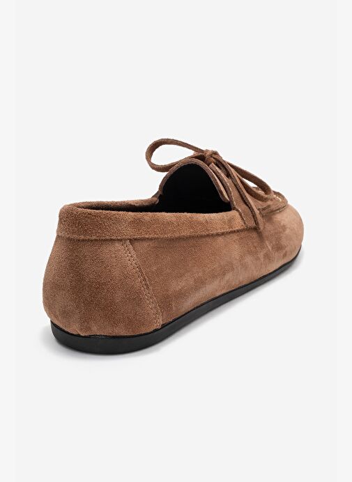LORVEN Toprak Süet Hakiki Deri Bağcıklı Kadın Loafer Ayakkabı - Görsel 6