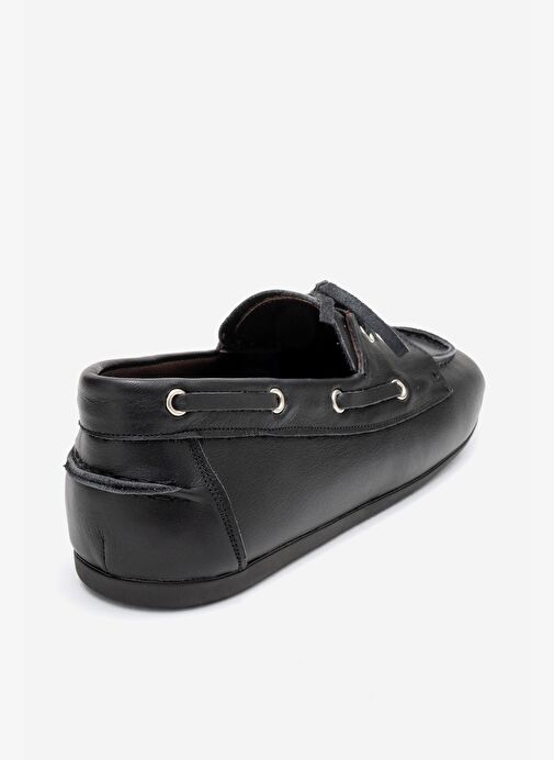 SERELIS Siyah Cilt Hakiki Deri Bağcıklı Kadın Loafer Ayakkabı - Görsel 6