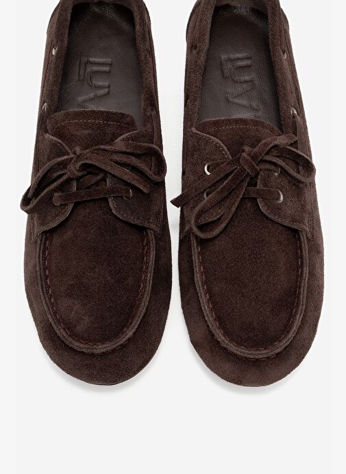 SERELIS Kahverengi Süet Hakiki Deri Bağcıklı Kadın Loafer Ayakkabı - Görsel 3