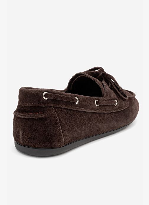 SERELIS Kahverengi Süet Hakiki Deri Bağcıklı Kadın Loafer Ayakkabı - Görsel 6