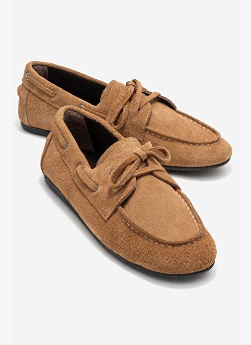 SERELIS Toprak Süet Hakiki Deri Bağcıklı Kadın Loafer Ayakkabı - Görsel 2