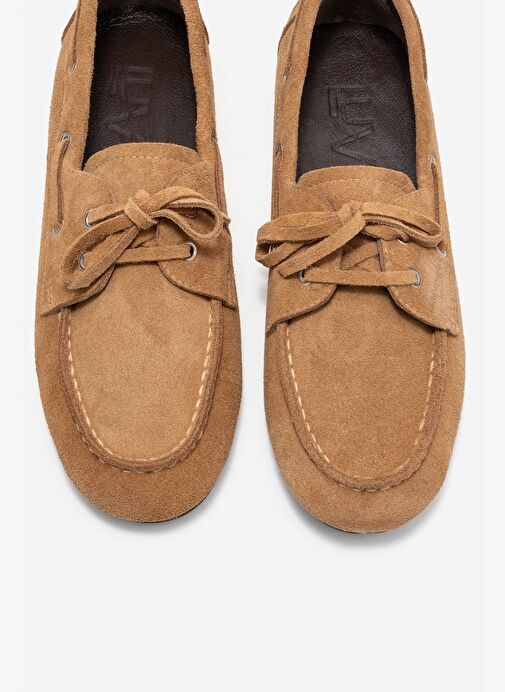 SERELIS Toprak Süet Hakiki Deri Bağcıklı Kadın Loafer Ayakkabı - Görsel 3