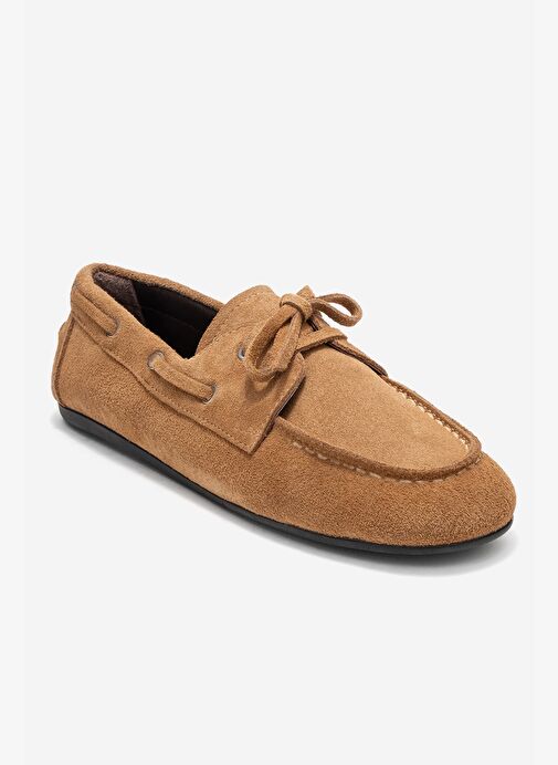SERELIS Toprak Süet Hakiki Deri Bağcıklı Kadın Loafer Ayakkabı - Görsel 4