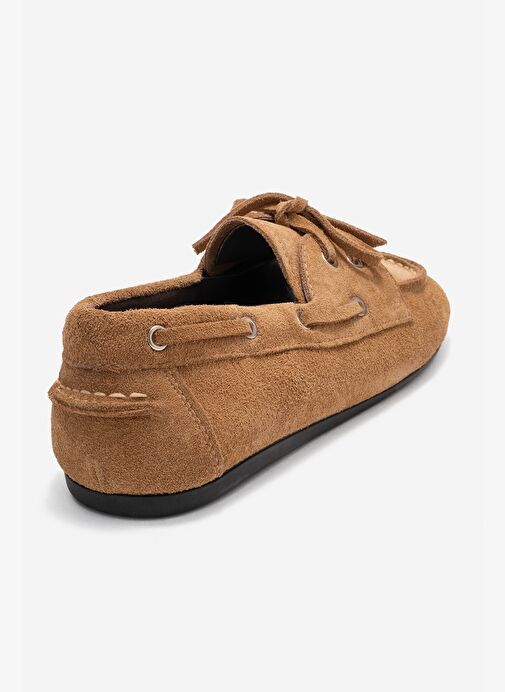 SERELIS Toprak Süet Hakiki Deri Bağcıklı Kadın Loafer Ayakkabı - Görsel 6