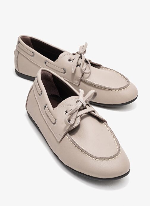 SERELIS Taş Cilt Hakiki Deri Bağcıklı Kadın Loafer Ayakkabı - Görsel 2
