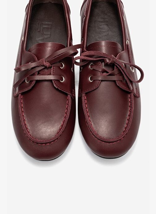 SERELIS Bordo Cilt Hakiki Deri Bağcıklı Kadın Loafer Ayakkabı - Görsel 3