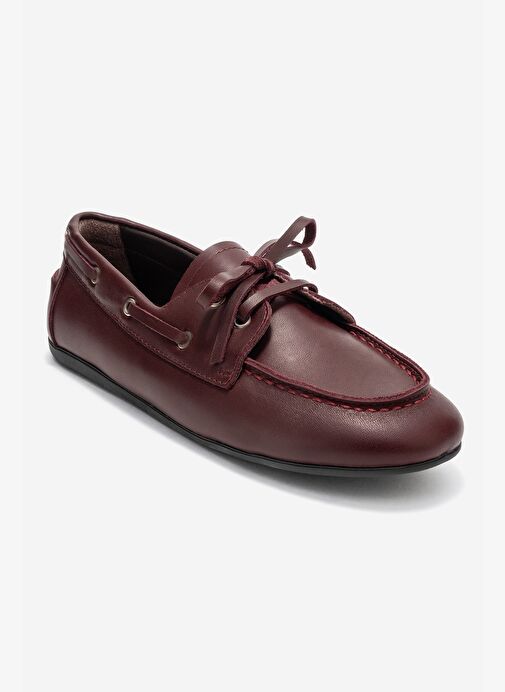 SERELIS Bordo Cilt Hakiki Deri Bağcıklı Kadın Loafer Ayakkabı - Görsel 4