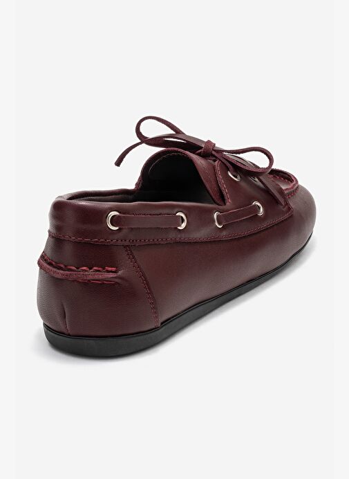 SERELIS Bordo Cilt Hakiki Deri Bağcıklı Kadın Loafer Ayakkabı - Görsel 6