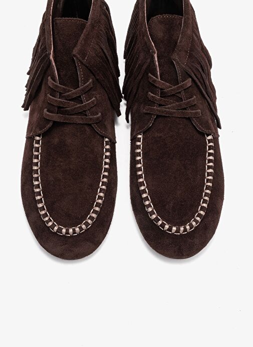 RAUX Kahverengi Süet Hakiki Deri Saçaklı Kadın Bilekte Bot - Görsel 3