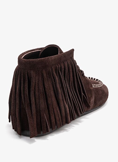 RAUX Kahverengi Süet Hakiki Deri Saçaklı Kadın Bilekte Bot - Görsel 6