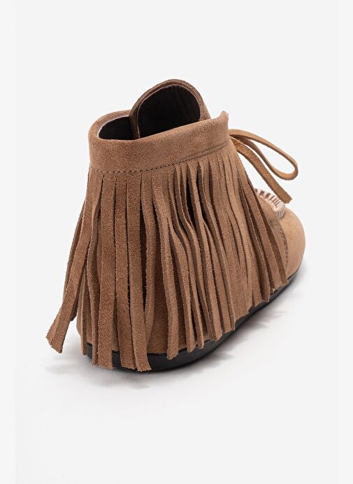 RAUX Toprak Süet Hakiki Deri Saçaklı Kadın Bilekte Bot - Görsel 6