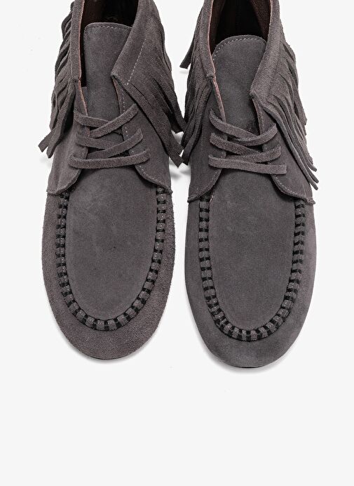 RAUX Füme Süet Hakiki Deri Saçaklı Kadın Bilekte Bot - Görsel 3