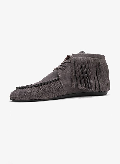 RAUX Füme Süet Hakiki Deri Saçaklı Kadın Bilekte Bot - Görsel 5