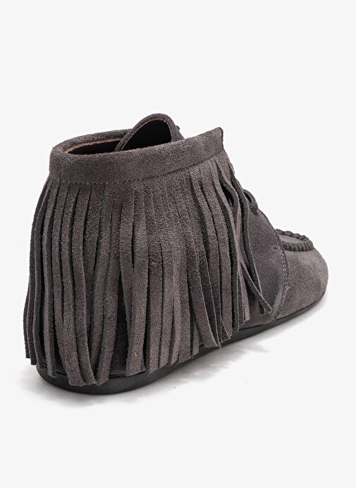 RAUX Füme Süet Hakiki Deri Saçaklı Kadın Bilekte Bot - Görsel 6