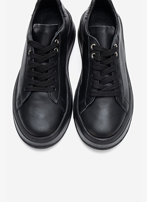 GUENO Siyah Siyah Cilt Hakiki Deri Kadın Spor Ayakkabı - Görsel 3