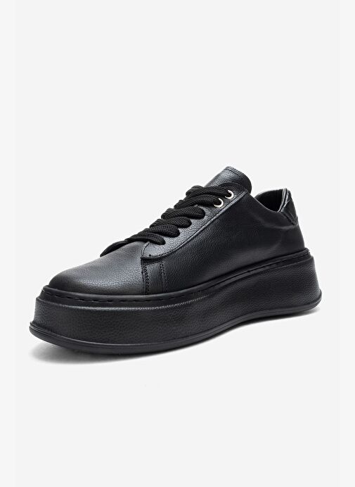 GUENO Siyah Siyah Cilt Hakiki Deri Kadın Spor Ayakkabı - Görsel 5