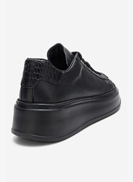 GUENO Siyah Siyah Cilt Hakiki Deri Kadın Spor Ayakkabı - Görsel 6