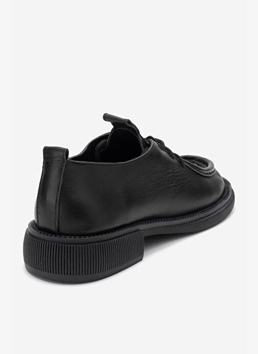 BAND Siyah Cilt Hakiki Deri Bağcıklı Kadın Loafer Ayakkabı - Görsel 6