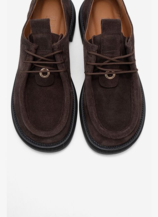 BAND Kahverengi Süet Hakiki Deri Bağcıklı Kadın Loafer Ayakkabı - Görsel 3