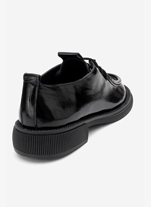 BAND Siyah Kırışık Rugan Hakiki Deri Bağcıklı Kadın Loafer Ayakkabı - Görsel 6