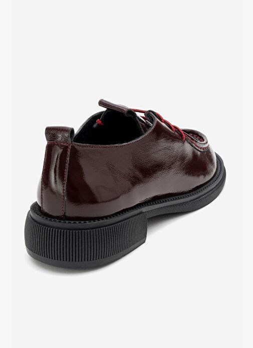 BAND Bordo Kırışık Rugan Hakiki Deri Bağcıklı Kadın Loafer Ayakkabı - Görsel 6