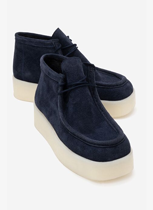 MELIA Lacivert Süet Hakiki Deri Kadın Bilekte Bot - Görsel 2