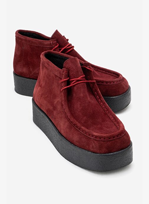 MELIA Bordo Süet Hakiki Deri Kadın Bilekte Bot - Görsel 2