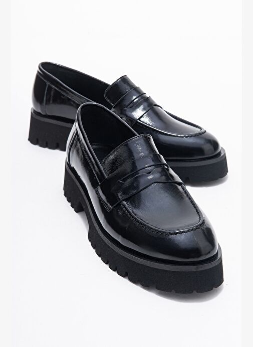 VIONEL Siyah Rugan Hakiki Deri Kadın Loafer Ayakkabı - Görsel 2