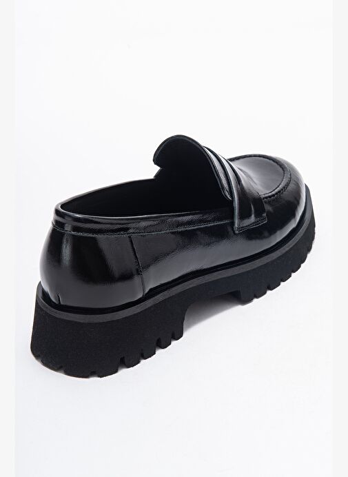 VIONEL Siyah Rugan Hakiki Deri Kadın Loafer Ayakkabı - Görsel 6