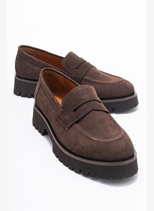 VIONEL Kahverengi Nubuk Hakiki Deri Kadın Loafer Ayakkabı - Görsel 2