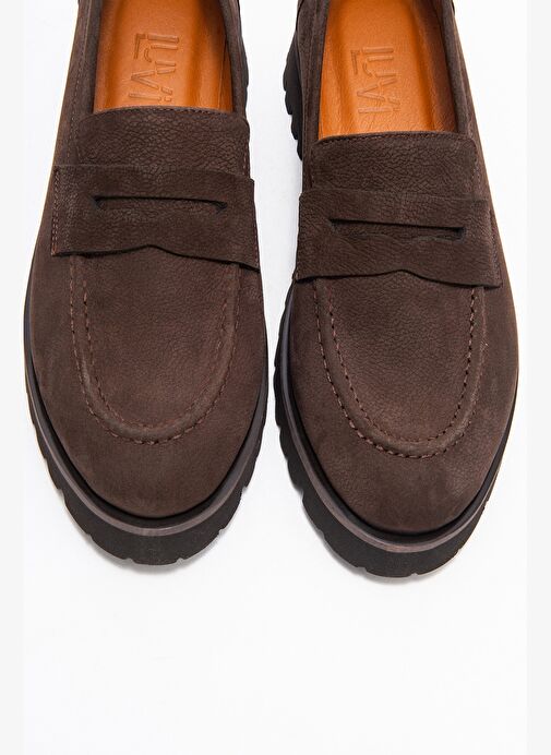 VIONEL Kahverengi Nubuk Hakiki Deri Kadın Loafer Ayakkabı - Görsel 3