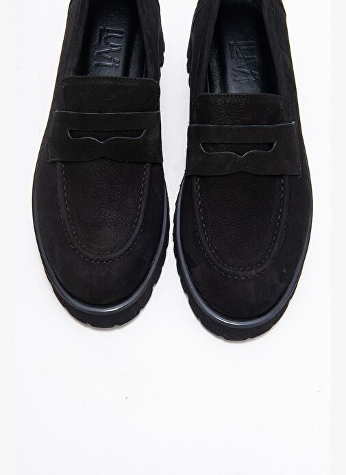 VIONEL Siyah Nubuk Hakiki Deri Kadın Loafer Ayakkabı - Görsel 3