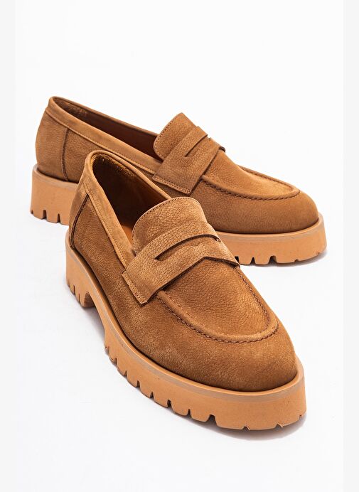 VIONEL Taba Nubuk Hakiki Deri Kadın Loafer Ayakkabı - Görsel 2