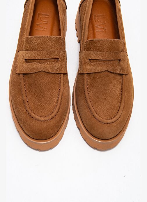 VIONEL Taba Nubuk Hakiki Deri Kadın Loafer Ayakkabı - Görsel 3