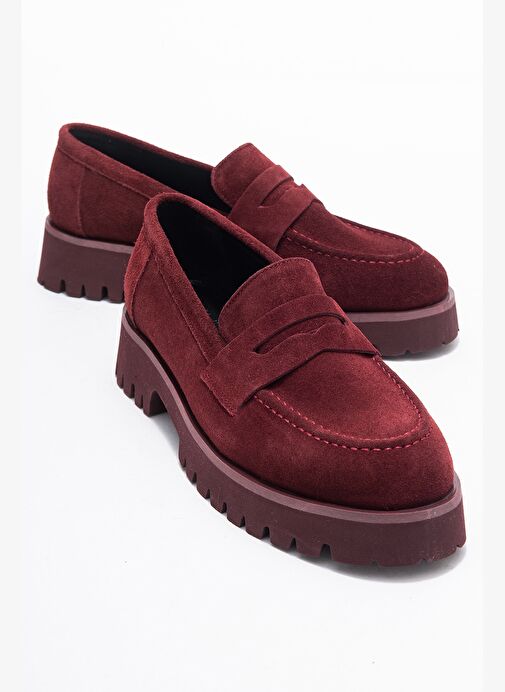 VIONEL Bordo Süet Hakiki Deri Kadın Loafer Ayakkabı - Görsel 2