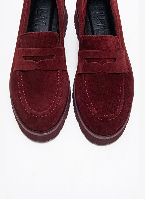 VIONEL Bordo Süet Hakiki Deri Kadın Loafer Ayakkabı - Görsel 3