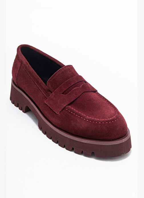 VIONEL Bordo Süet Hakiki Deri Kadın Loafer Ayakkabı - Görsel 4