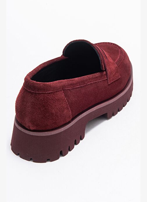 VIONEL Bordo Süet Hakiki Deri Kadın Loafer Ayakkabı - Görsel 6
