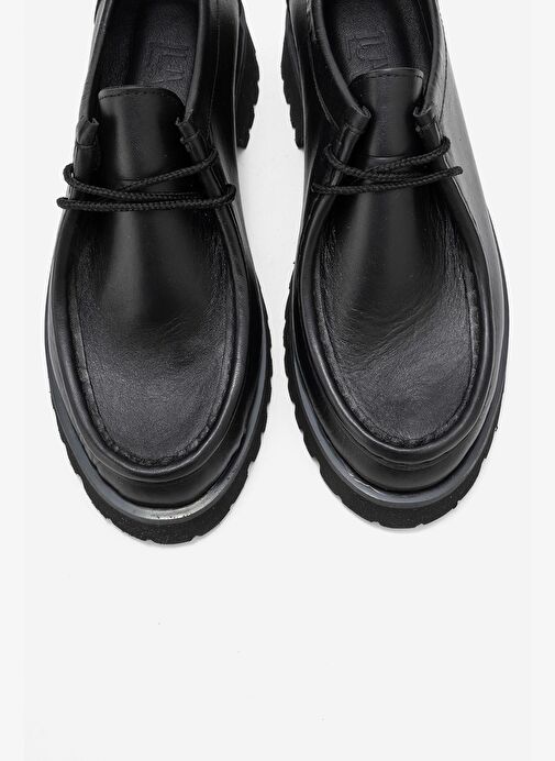 TALIA Siyah Cilt Hakiki Deri Bağcıklı Kadın Loafer Ayakkabı - Görsel 3