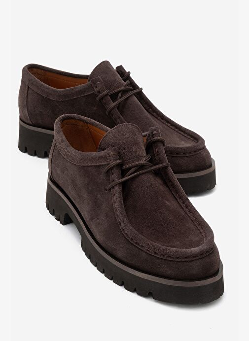 TALIA Kahverengi Süet Hakiki Deri Bağcıklı Kadın Loafer Ayakkabı - Görsel 2