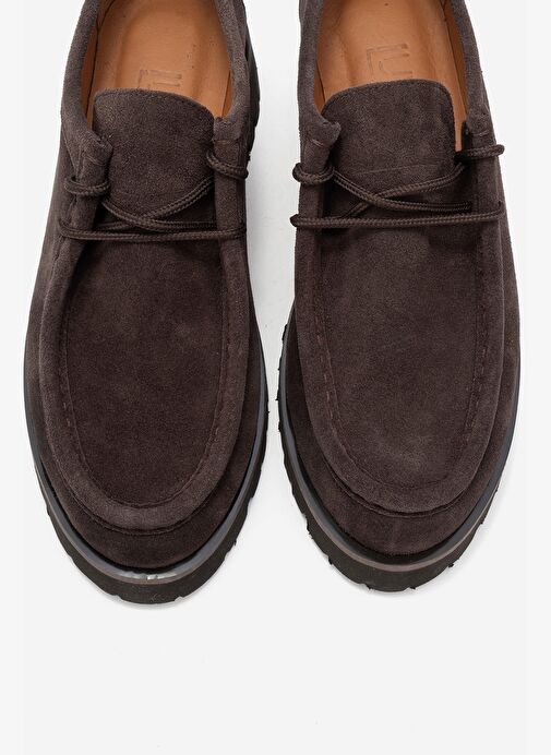 TALIA Kahverengi Süet Hakiki Deri Bağcıklı Kadın Loafer Ayakkabı - Görsel 3