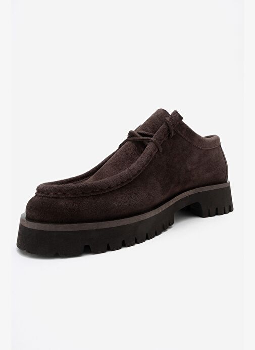 TALIA Kahverengi Süet Hakiki Deri Bağcıklı Kadın Loafer Ayakkabı - Görsel 5