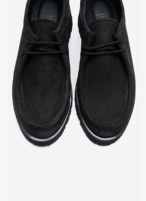 TALIA Siyah Nubuk Hakiki Deri Bağcıklı Kadın Loafer Ayakkabı - Görsel 3