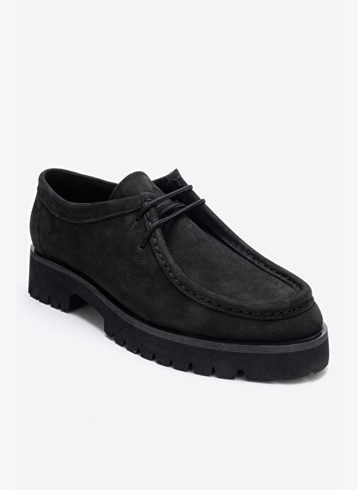 TALIA Siyah Nubuk Hakiki Deri Bağcıklı Kadın Loafer Ayakkabı - Görsel 4
